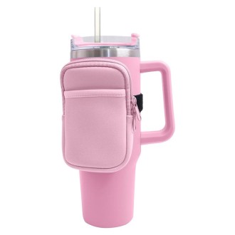 Water Cup Sided Storage Pockets With Zipper Fit For 40Oz Tumbler(Double Pocket-Deep Pink)