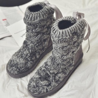 A1 Autumn and Winter Knitted Wool Fleece Thickened Non-slip Boots, Size: 37(Grey)