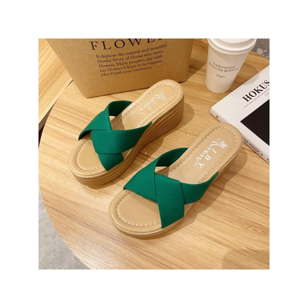 999 Ladies Wedge Platform Slippers, Size: 39(Green)