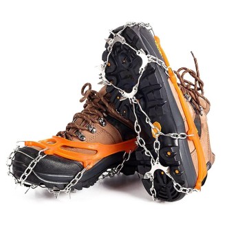 F11-1 11 Teeth 201 Stainless Steel Outdoor Snow and Ice Mountaineering Non-slip Shoes Cover(M Orange)