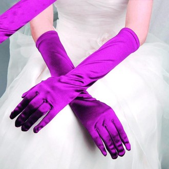 1pair Bride Gloves Satin Long Vintage Travel Sunscreen Dress Wedding Gloves(Purple)