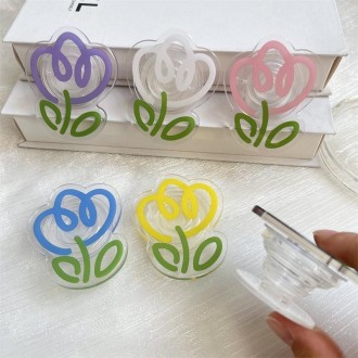 Transparent Colored Tulip Flower Airbag Support Desktop Can Retractable Back Paste Phone Bracket(Yellow)