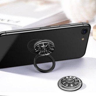 3 PCS Ring Gyro Phone Holder Zinc Alloy Multi-Function Rotating Phone Ring Holder, Colour:  With Diamonds (Black)