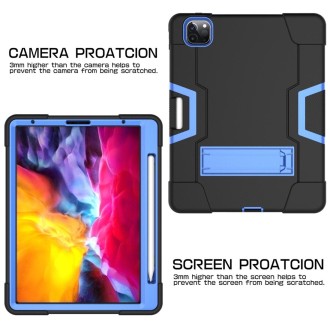 For iPad Pro 12.9 2021 / 2020 / 2019 Contrast Color Silicone + PC Protective Tablet Case with Holder(Black + Blue)