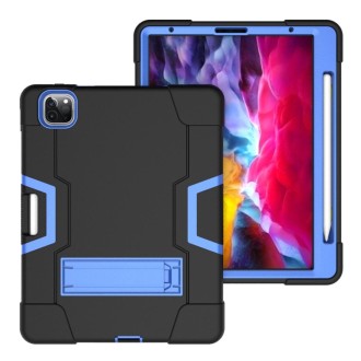 For iPad Pro 12.9 2021 / 2020 / 2019 Contrast Color Silicone + PC Protective Tablet Case with Holder(Black + Blue)