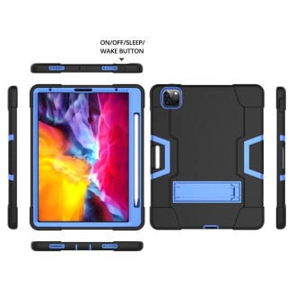 For iPad Pro 12.9 2021 / 2020 / 2019 Contrast Color Silicone + PC Protective Tablet Case with Holder(Black + Blue)