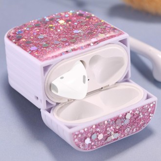 For AirPods 1 / 2 Glitter Sequins Wireless Earphone Protective Case(Pink)