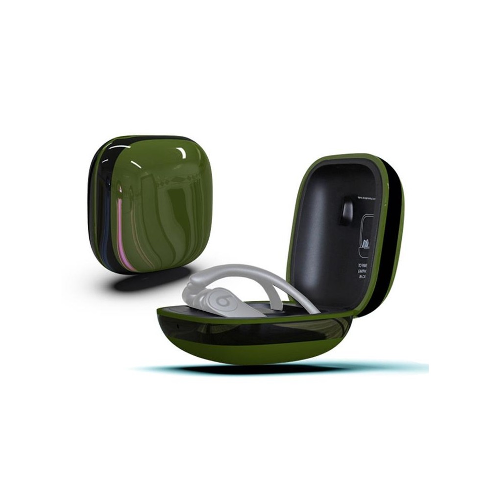 Mirror Surface Silicone + PC Wireless Earphone Protective Case for Beats Powerbeats Pro(Green+Black)