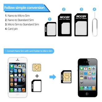 4 in 1 (Nano SIM to Micro SIM Card+ Micro SIM to Standard Card + Nano SIM to Standard Card + Sim Card Tray Holder Eject Pin Key 