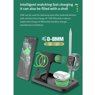 0W01 4 in 1 Multi-function Foldable Fast Charging Wireless Charger Stand for iPhone & Apple Pencil & iWatch & AirPods(White)