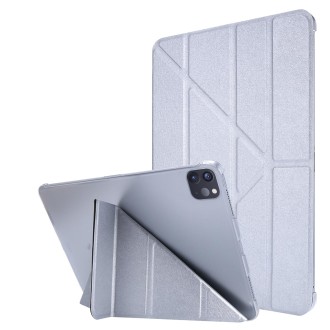 For iPad Air 13 2024 / iPad Pro 12.9 2022 / 2021 Silk Texture Horizontal Deformation Flip Leather Tablet Case with Holder(Silver