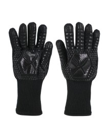 1pair High Temperature Resistant Silicone BBQ Gloves  Anti-Scalding Gloves(Scalpel Black)
