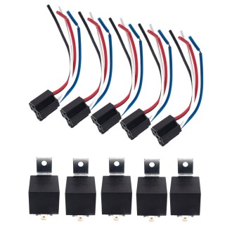 5 Pairs 12V Car Relay with Plum-shaped Waterproof Flame-retardant Socket