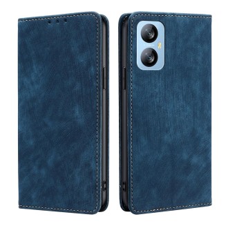 For Blackview A52 RFID Anti-theft Brush Magnetic Leather Phone Case(Blue)