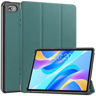 For Teclast M40 Plus Custer Pure Color 3-Fold Holder Leather Tablet Case(Dark Green)