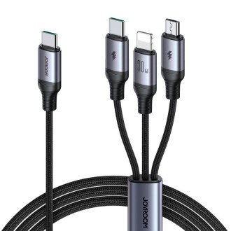 JOYROOM A21 30W Type-C to 8 Pin+Type-C+Micro USB 3 in 1 Charging Cable, Length: 1.5m(Black)