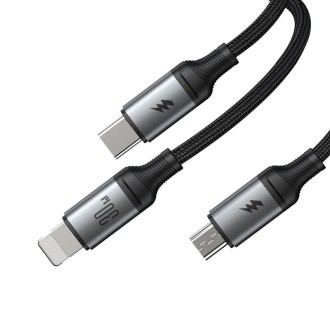 JOYROOM A21 30W Type-C to 8 Pin+Type-C+Micro USB 3 in 1 Charging Cable, Length: 1.5m(Black)