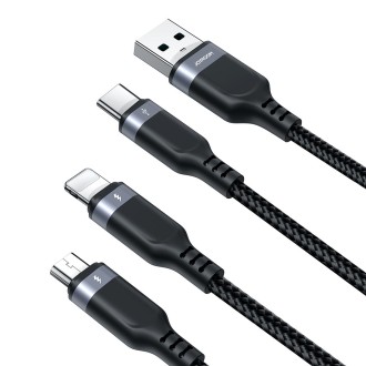 JOYROOM A18 3.5A USB to 8 Pin+USB-C/Type-C+Micro USB 3 in 1 Data Cable, Length:2m(Black)