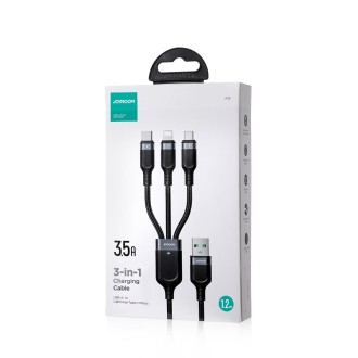 JOYROOM A18 3.5A USB to 8 Pin+USB-C/Type-C+Micro USB 3 in 1 Data Cable, Length:1.2m(Black)