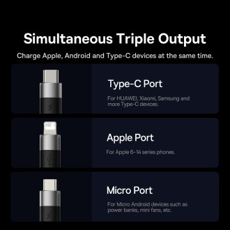 Baseus StarSpeed 3.5A USB to 8 Pin + Type-C + Micro USB 3 in 1 Charging Data Cable, Length:0.6m(Black)