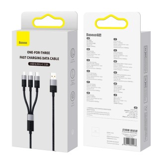 Baseus StarSpeed 3.5A USB to 8 Pin + Type-C + Micro USB 3 in 1 Charging Data Cable, Length:0.6m(Black)