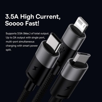 Baseus StarSpeed 3.5A USB to 8 Pin + Type-C + Micro USB 3 in 1 Charging Data Cable, Length:0.6m(Black)