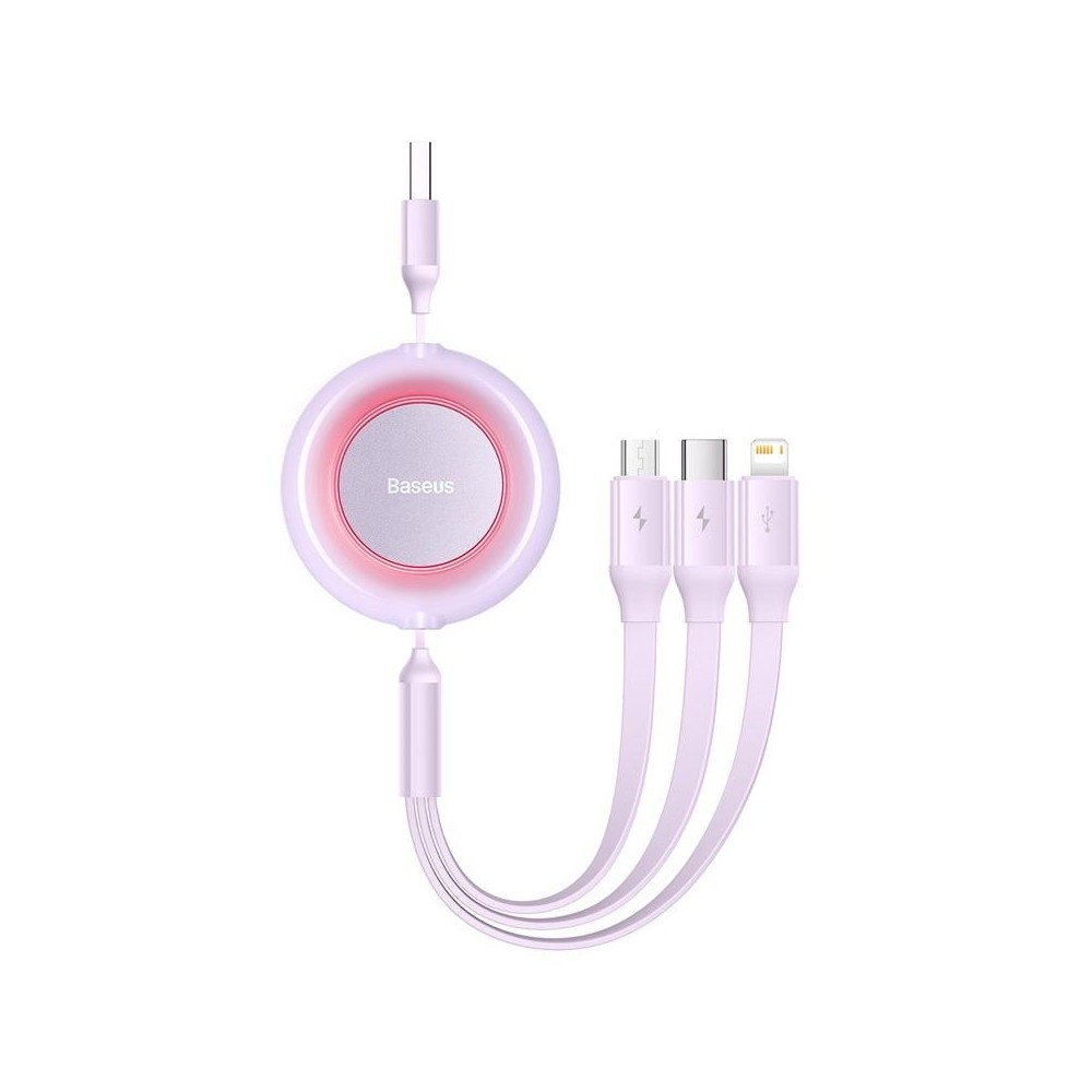 Baseus 3 in 1 USB to Type-C + 8 Pin + Micro USB Fast Charging Data Cable, Length: 1.1m(Purple)