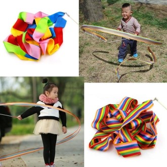 5 PCS 4m Colorful Children Toy Dancing Practices Dance Ribbons with Sticks, Random Pattern Delivery