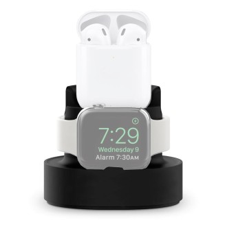 A001 3 In 1 Silicone Charging Holder for iPhone / iWatch / AirPods(Black)