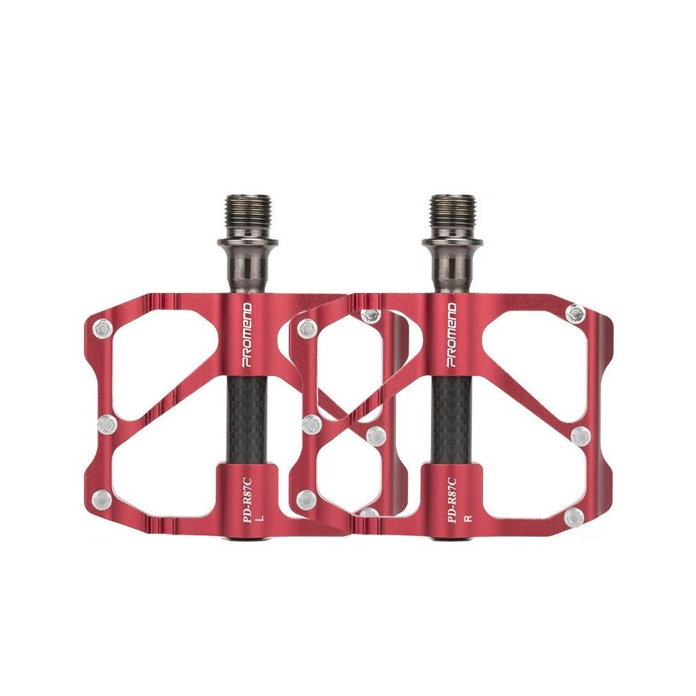 PD-R87C  1 Pair PROMEND Bicycle Road Bike Mountain Bike 3 Palin Carbon Fiber Bearing Pedal(Red)