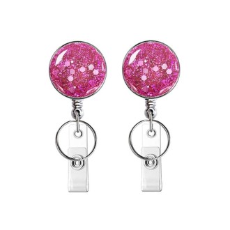 2pcs  Diamond Glitter Sequins Retractable Pull Badge Reel Name Tag Card Badge Holder(Purple)