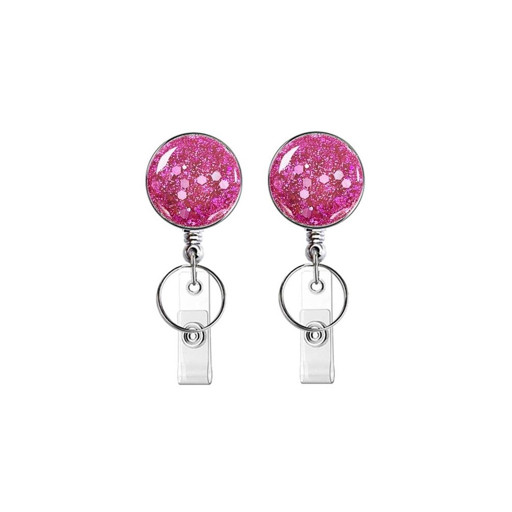 2pcs  Diamond Glitter Sequins Retractable Pull Badge Reel Name Tag Card Badge Holder(Purple)