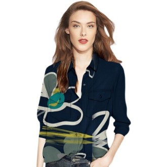 Ladies Long Sleeve Loose Printed Shirt (Color:As Show Size:M)