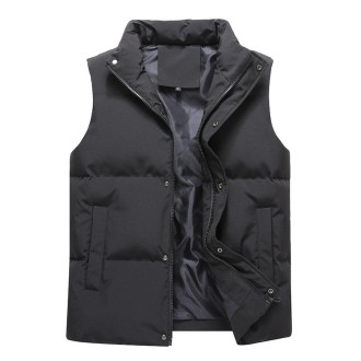 Men Vest Down Cotton Thickened Outerwear Jacket, Size: S(Black)