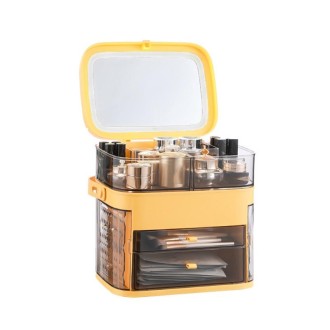 1003 Cosmetic Storage Box Desktop Dust-Proof Skin Care Products Large-Capacity Rack, Specification: Mirror Style (Mango Yellow)