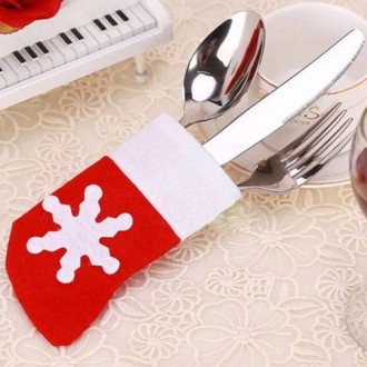 12 PCS Socks Shape Christmas Decoration Party Dinner Table Silverware Holders Pockets Diet Tools Decor Bag