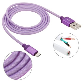 1m Net Style High Quality Metal Head Micro USB to USB Data / Charging Cable(Purple)