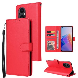 For OPPO A96 5G / Reno7 Z / Reno8 Z Multifunctional 3 Card Slots Leather Phone Case(Red)