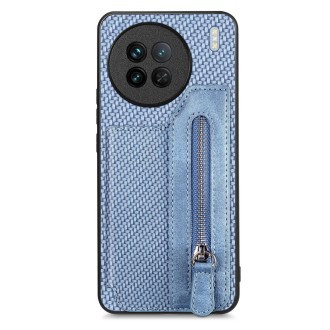 For vivo X90 Carbon Fiber Horizontal Flip Zipper Wallet Phone Case(Blue)