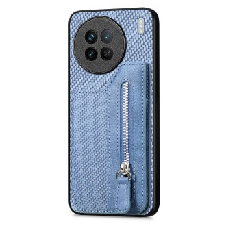 For vivo X90 Carbon Fiber Horizontal Flip Zipper Wallet Phone Case(Blue)