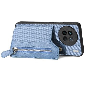 For vivo X90 Carbon Fiber Horizontal Flip Zipper Wallet Phone Case(Blue)