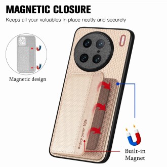 For vivo X90 Pro Carbon Fiber Magnetic Card Bag Phone Case(Khaki)