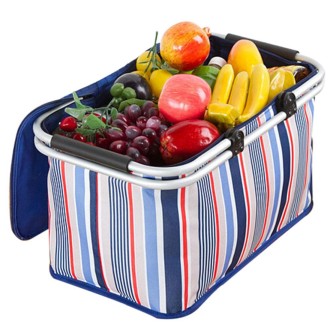 32L Outdoor Picnic Fold Oxford Cloth Pattern Handbag Lunch Insulated Bag Storage Basket