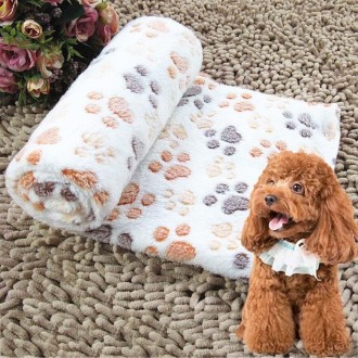 Dog Kennel Mat Footprints Pattern Thick Warm Coral Fleece Pet Dog Blankets, Size: S, 40*60cm(Beige)