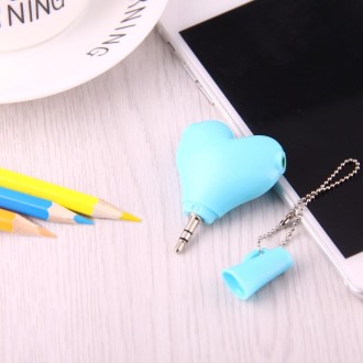 1 Male to 2 Females 3.5mm Jack Plug Multi-function Heart Shaped Earphone Audio Video Splitter Adapter with Key Chain for iPhone,