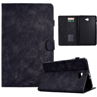 For Samsung Galaxy Tab A 10.1 2016 Fortune Tree Pressure Flower PU Tablet Case with Wake-up / Sleep Function(Black)