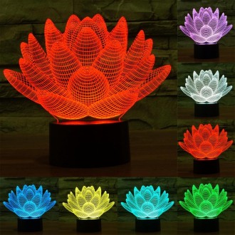 Lotus Style 3D Touch Switch Control LED Light , 7 Color Discoloration Creative Visual Stereo Lamp Desk Lamp Night Light