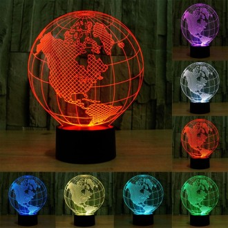 America Globe Style 3D Touch Switch Control LED Light , 7 Colour Discoloration Creative Visual Stereo Lamp Desk Lamp Night Light