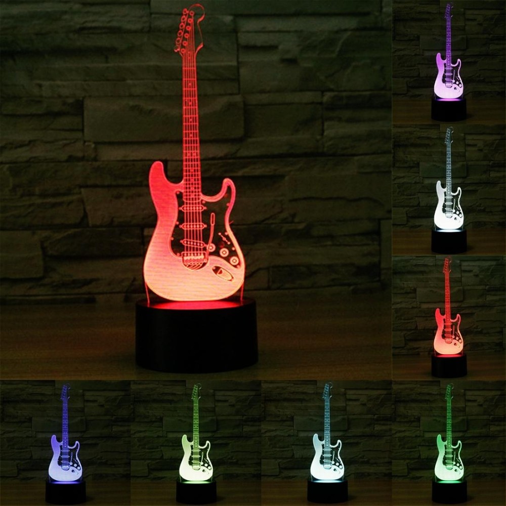 Electric Guitar Shape 3D Touch Switch Control LED Light , 7 Color Discoloration Creative Visual Stereo Lamp Desk Lamp Night Ligh