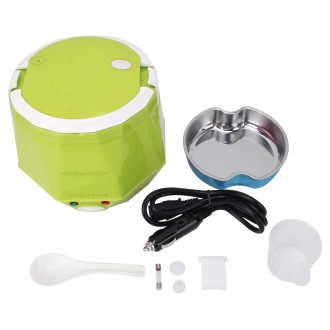 OUSHIBA Car Auto C3 Mini Multi-function Rice Cooker 12V 1.3L Volume for Rice Soup Noodles Vegetable Dessert(Green)